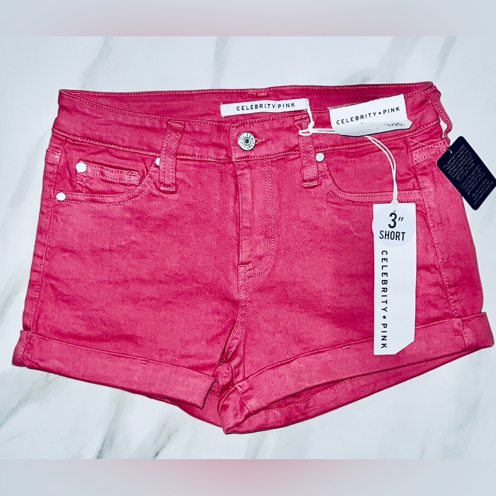 Celebrity Pink Lipstick Cuffed jean shorts sizes in stock 1, 3, 7, 11, 13, or 15